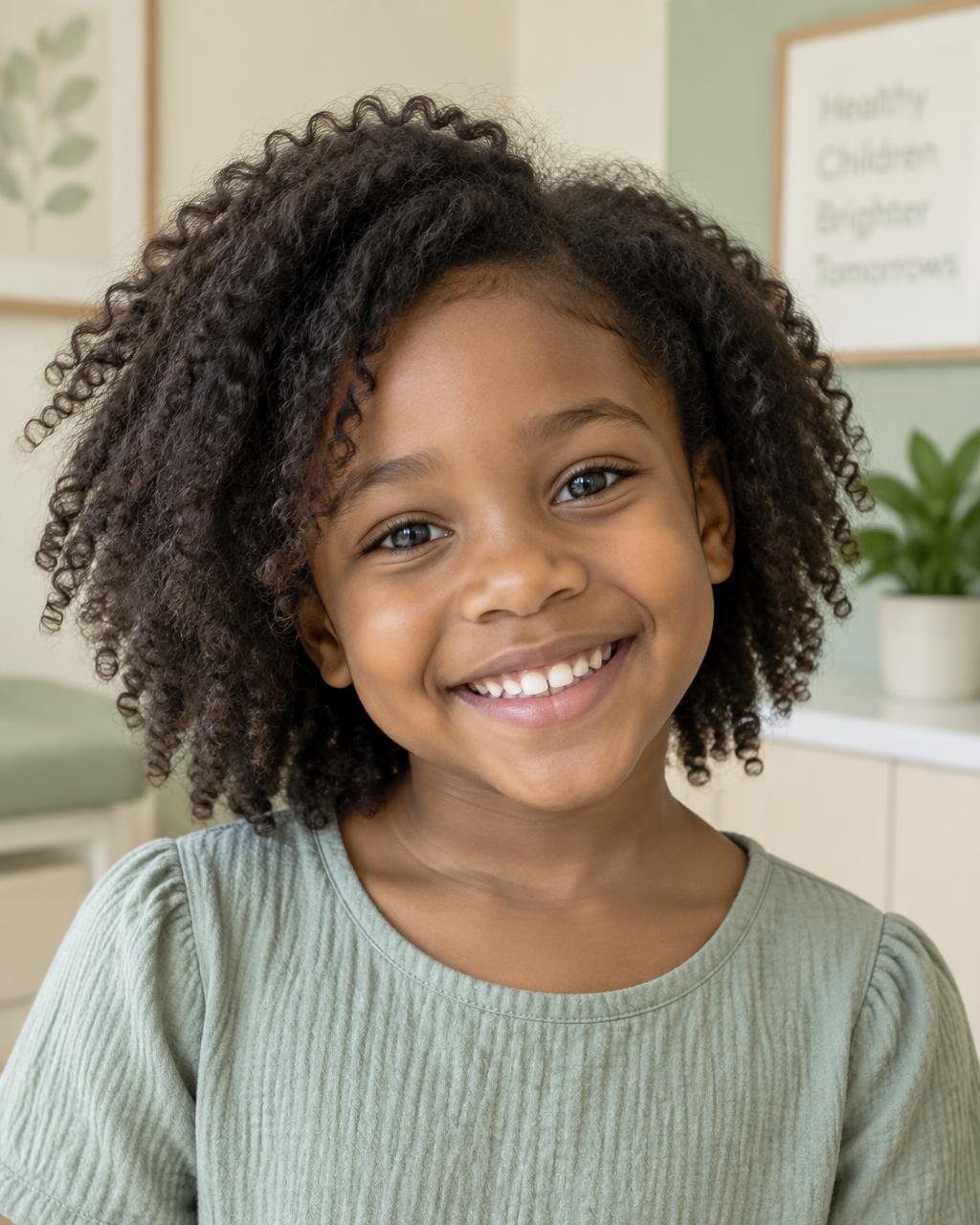 A smiling Black child with natural curly hair
