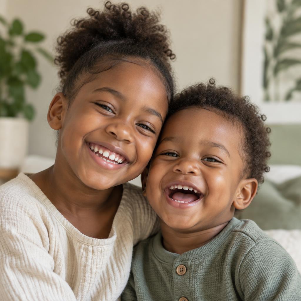 Two joyful Black children smiling together